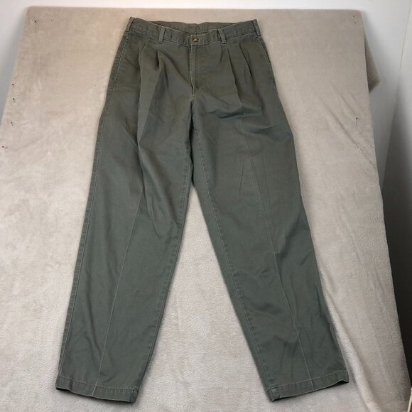 Geoffrey Beene Mens Pants Size 34x32 Pleated Khaki Chino Casual Straight Green - Picture 11 of 12